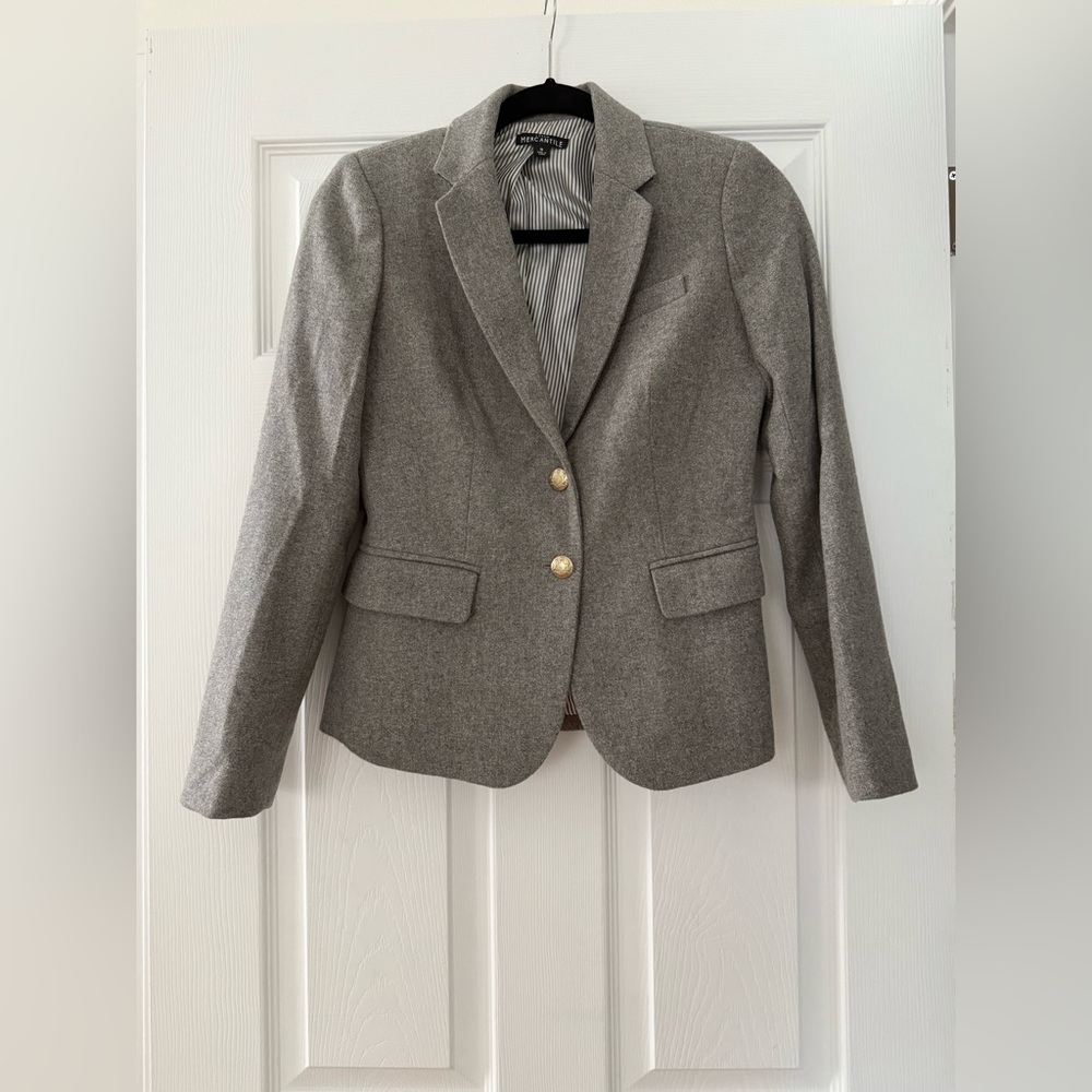 Jcrew Wool Gray Women's Blazer with Gold Buttons